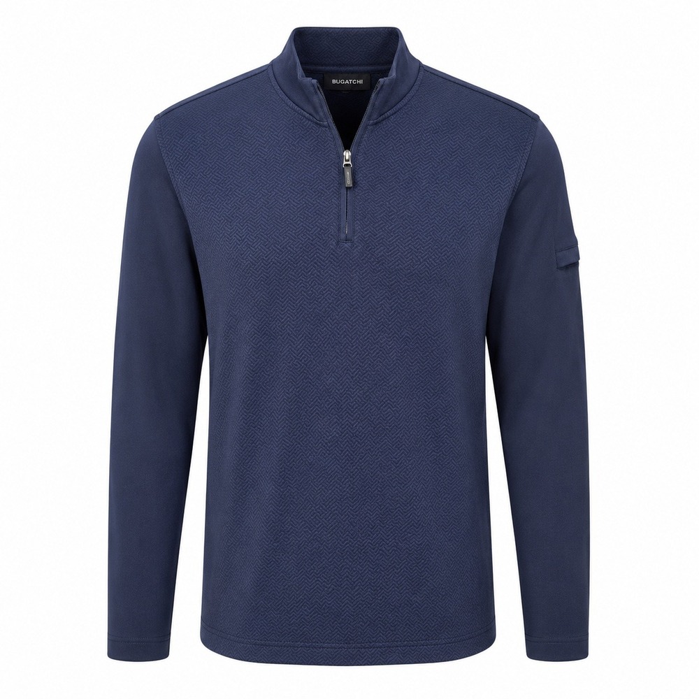 BUGATCHI Quarter Zip Pullover Mens M Navy DF2410K28 Textured Cotton Modal NEW